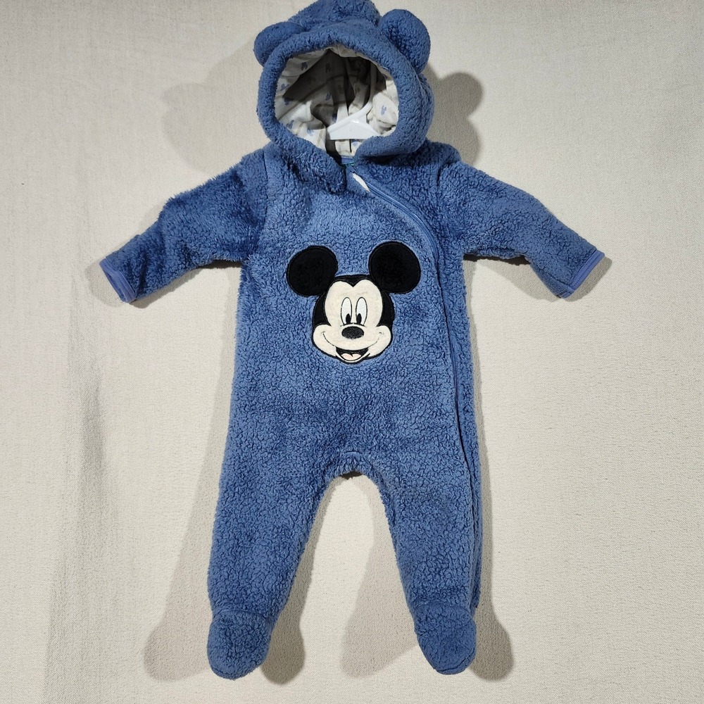 Disney Baby Mickey Mouse Blue Fleece Hooded‎ Pram Suit Snowsuit 0/3M Infant
